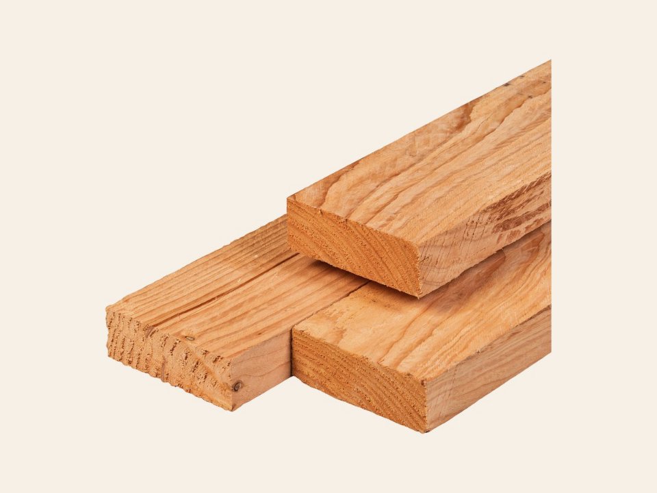 Douglas ligger 5,0 × 15,0 × 400 cm, vers, fijnbezaagd, scherpkantig