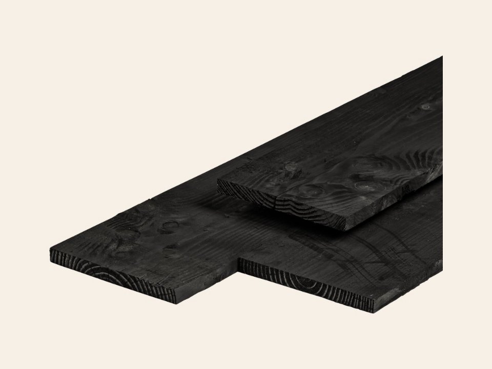 Douglas kantplank 2,2 × 20,0 × 300 cm, vers, zwart gespoten, fijnbezaagd, scherpkantig