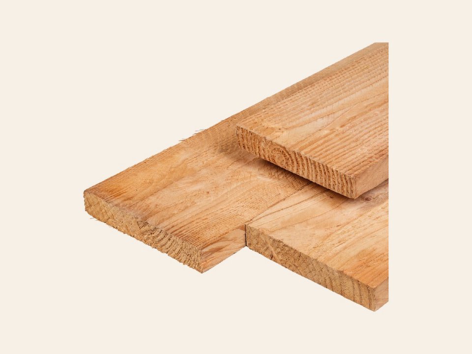 Douglas steigerplank 3,0 × 20,0 × 500 cm, vers, fijnbezaagd, scherpkantig