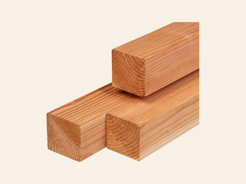 Douglas paal 11,0 × 11,0 × 400 cm, gedroogd, geschaafd, 4 ronde hoeken