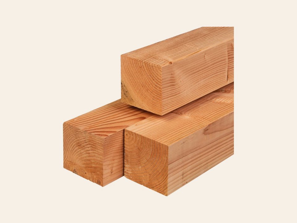 Douglas paal 14,0 × 14,0 × 400 cm, gedroogd, geschaafd, 4 ronde hoeken