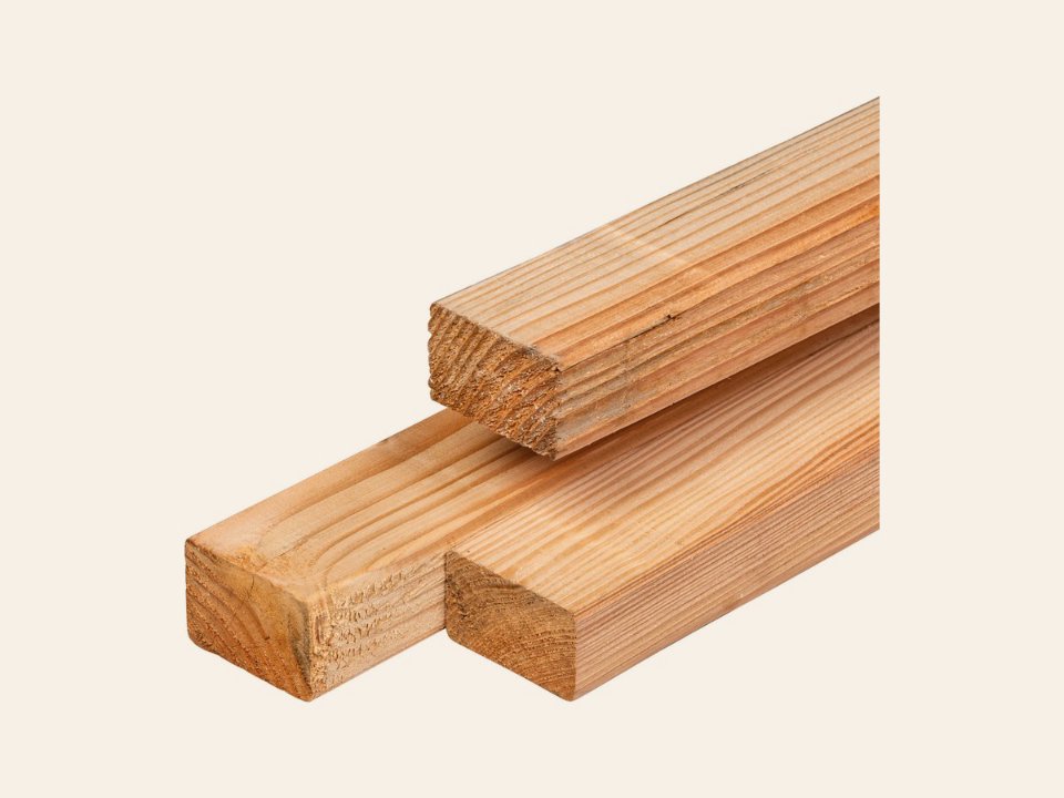Douglas regel 4,0 × 6,0 × 400 cm, gedroogd, geschaafd, 4 ronde hoeken