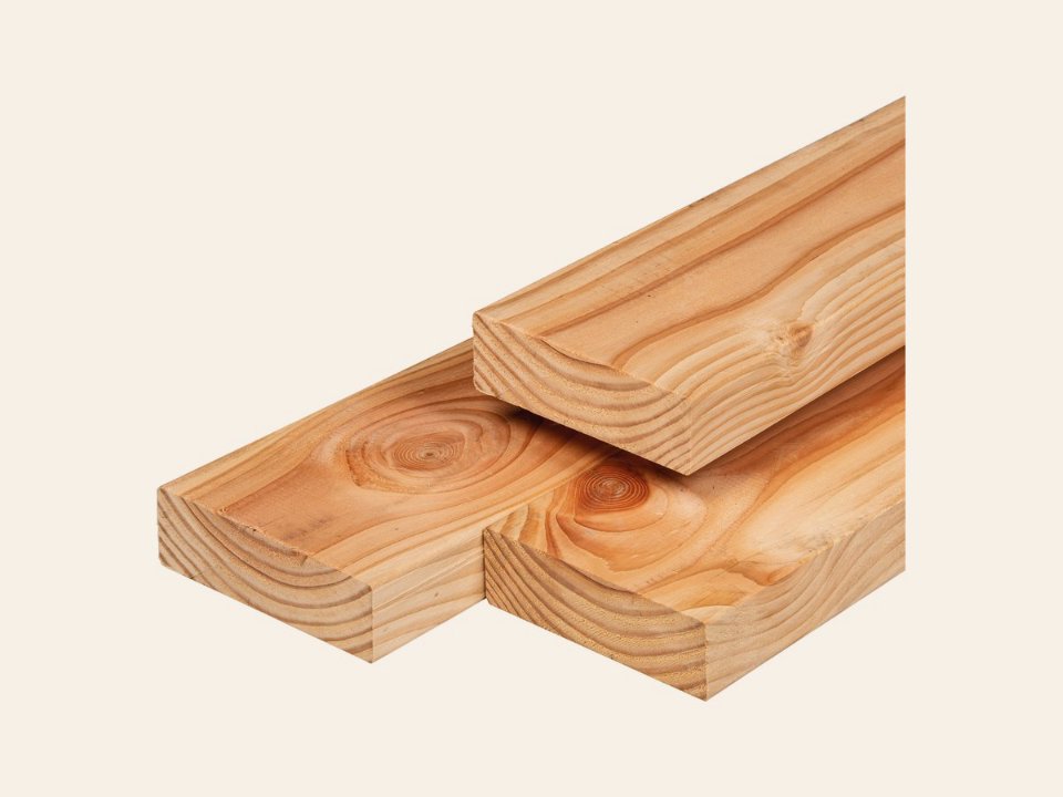 Douglas ligger 4,5 × 14,5 × 300 cm, gedroogd, geschaafd, 4 ronde hoeken
