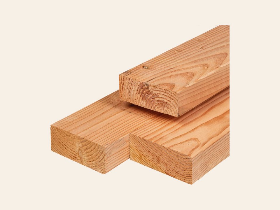 Douglas ligger 6,5 × 14,0 × 400 cm, gedroogd, geschaafd, 4 ronde hoeken