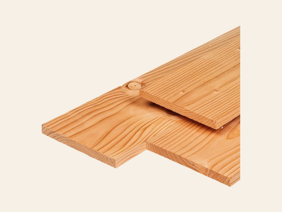 Douglas plank 1,9 × 19,0 × 500 cm, gedroogd, geschaafd, scherpkantig
