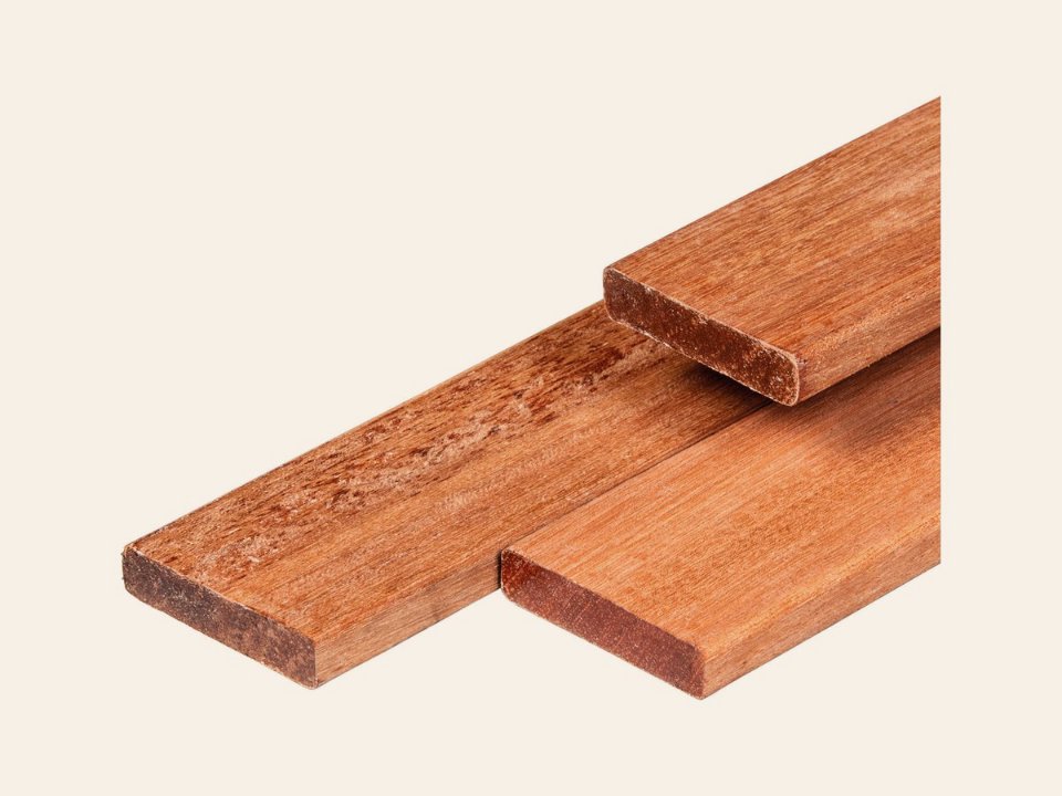 Keruing hardhout plank 1,6 × 7,0 × 180 cm kunstmatig gedroogd, geschaafd, 4 ronde hoeken