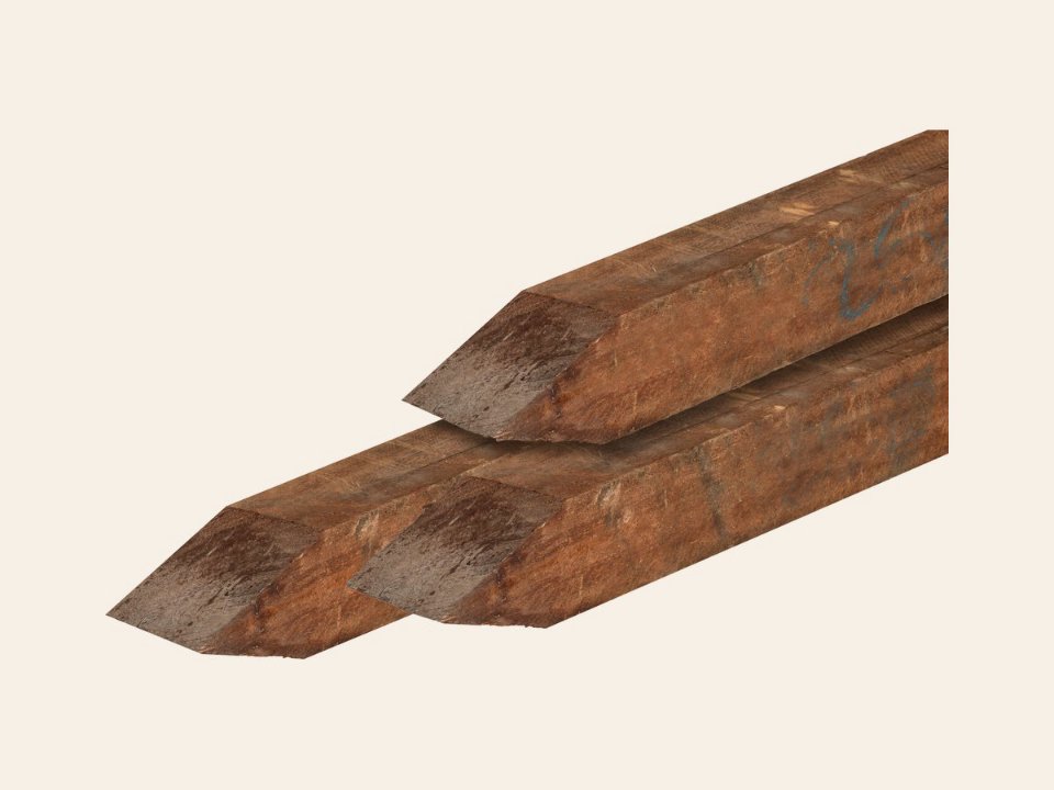Azobé hardhout paal 8,0 × 8,0 × 200 cm fijnbezaagd, gepunt