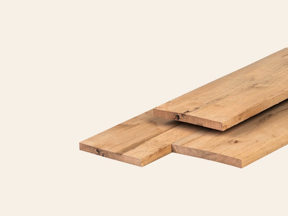 Eiken kantplank 2,0 × 20,0 × 300 cm, vers, fijnbezaagd, scherpkantig