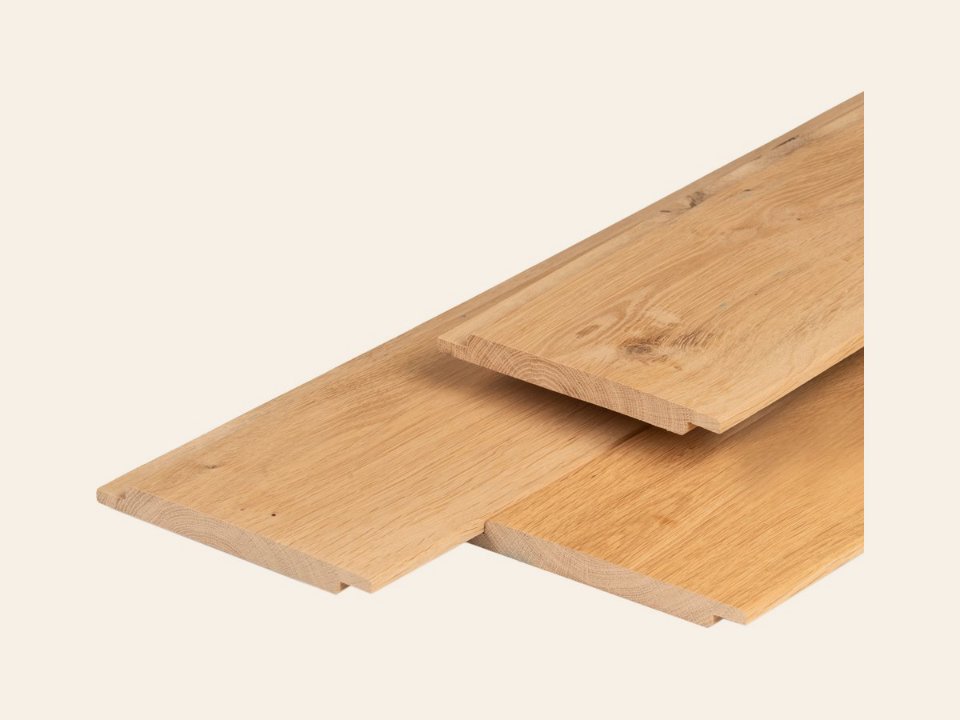 Eiken halfhouts rabat 1,8 × 18,0 × 300 cm, gedroogd, geschaafd, 2 zijden vellingkant