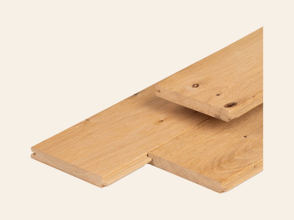 Eiken t&g-profiel 1,8 × 13,0 × 400 cm, gedroogd, geschaafd, 2 zijden vellingkant