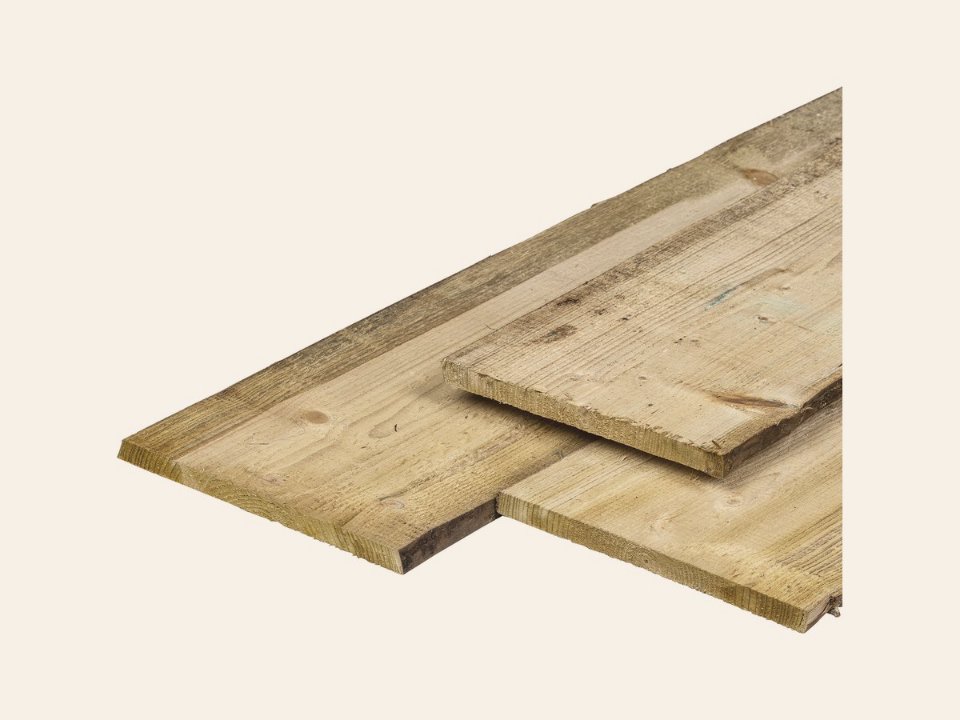 Grenen schaaldeel 1,8 × 20,0-25,0 × 360 cm, vers, groen geïmpregneerd, fijnbezaagd, scherpkantig