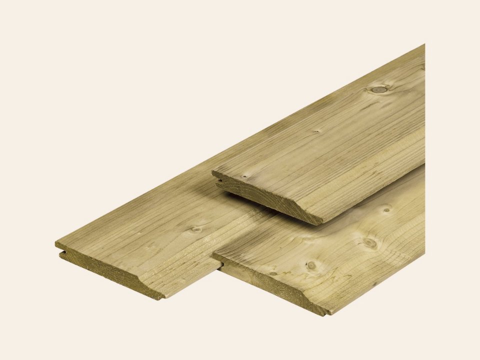 NE vuren overhangend rabat 1,9 × 14,5 × 510 cm, gedroogd, groen geïmpregneerd, geschaafd