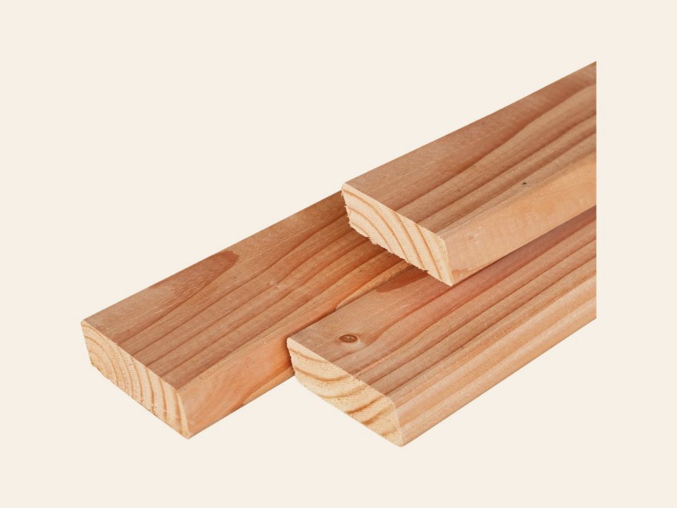 Douglas rhombus profiel 2,0 × 6,5 × 360 cm, gedroogd, geschaafd, 4 ronde hoeken