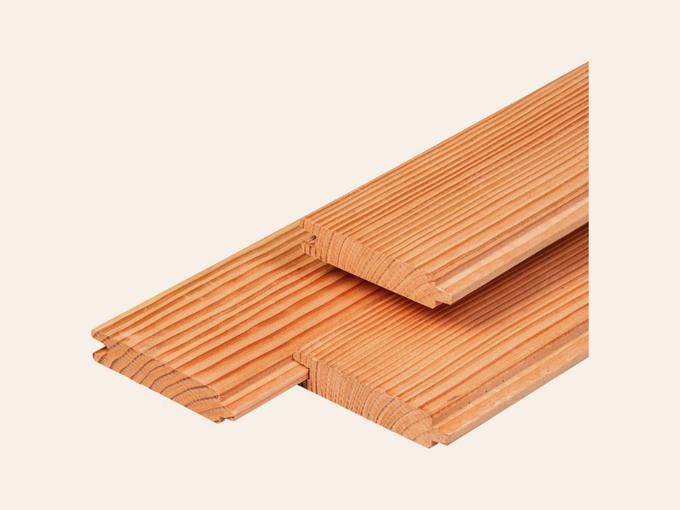 Douglas blokhutprofiel 2,8 × 14,5 × 360 cm, gedroogd, geschaafd