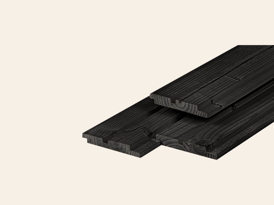 Douglas dubbel profiel 1,9 × 13,0 × 400 cm, gedroogd, zwart gespoten