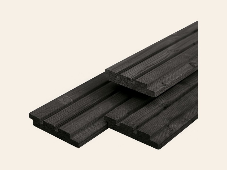 Douglas triple profiel 1,9 × 13,0 × 400 cm, gedroogd, zwart gespoten, geschaafd