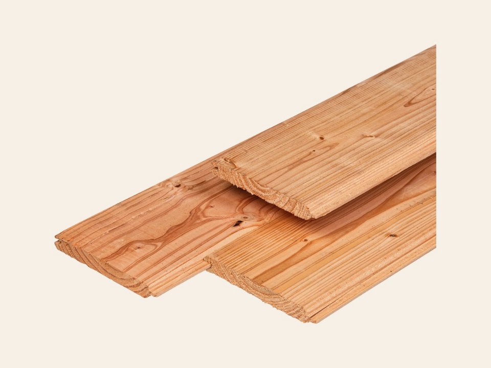 Douglas t&g-profiel 1,8 × 14,5 × 500 cm, gedroogd, geschaafd, 2 zijden vellingkant
