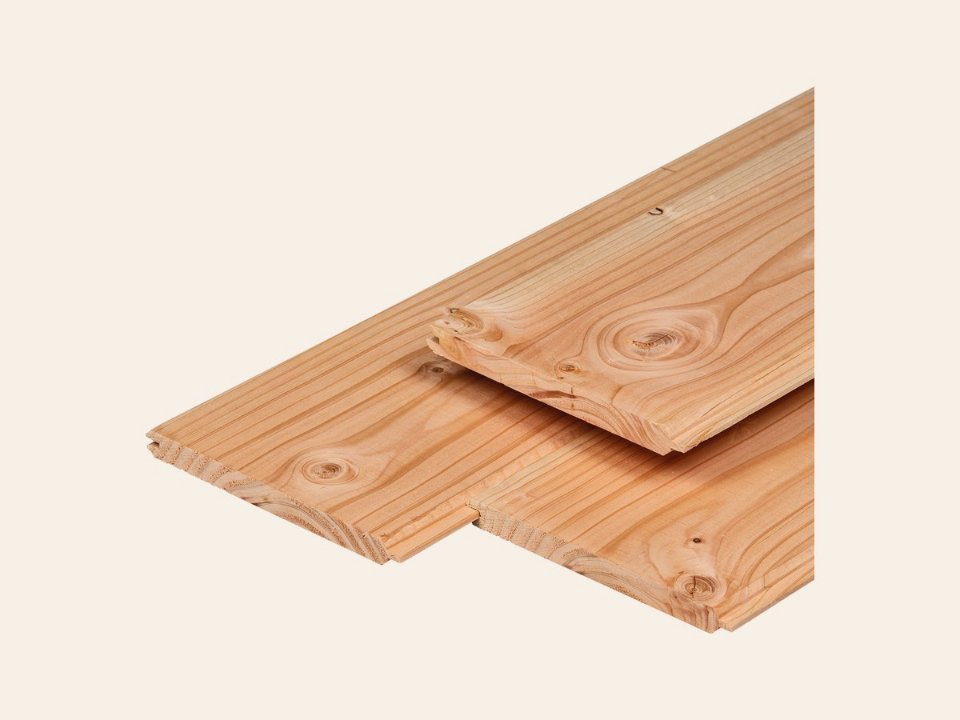Douglas t&g-profiel 1,8 × 19,5 × 400 cm, gedroogd, geschaafd, 2 zijden vellingkant