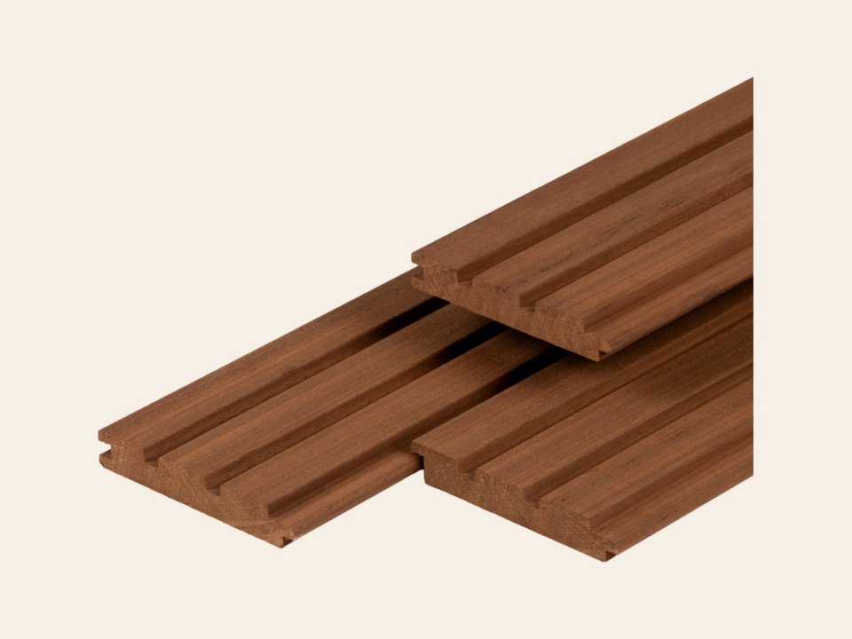 Ayous hardhout triple profiel 2,1 × 14,5 × 275 cm, thermisch gemodificeerd, geschaafd