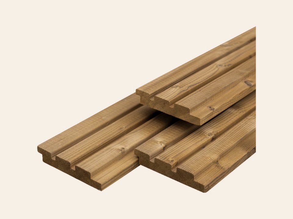 Thermoline NE vuren triple profiel 2,6 × 14,0 × 450 cm, gedroogd, thermisch gemodificeerd, geschaafd