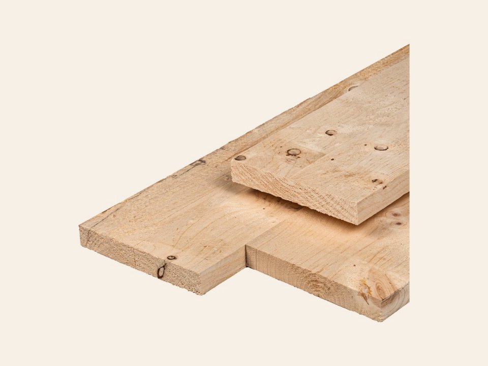 ME vuren steigerplank 2,9 × 19,0 × 500 cm, gedroogd, onbehandeld, fijnbezaagd, scherpkantig