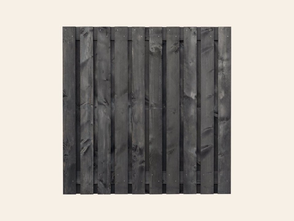 Tuinscherm Marlies, zwart geïmpregneerd douglas, RVS-geschroefd, 21-planks (19+2) 180 × 180 cm