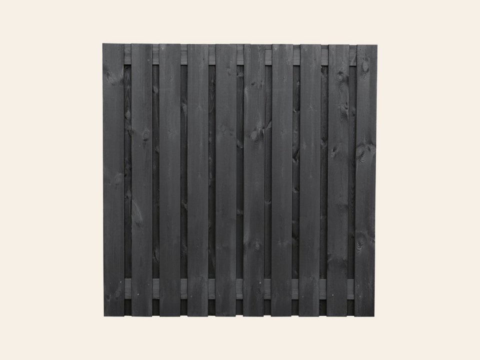 Tuinscherm Stuttgart, zwart gespoten vuren, RVS-geschroefd, 21-planks (19+2) 180 × 180 cm