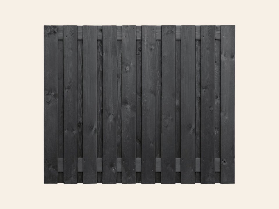 Tuinscherm Stuttgart, zwart gespoten vuren, RVS-geschroefd, 21-planks (19+2) 180 × 150 cm