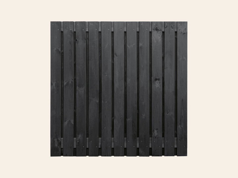 Tuinscherm Dresden, zwart gespoten vuren, RVS-geschroefd, 23-planks (21+2) 180 × 180 cm