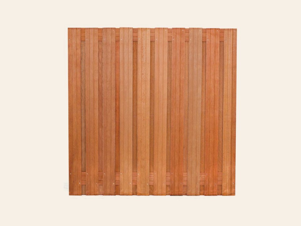 Tuinscherm Dronten, keruing hardhout, RVS-geschroefd, 21-planks (19+2) 180 × 180 cm