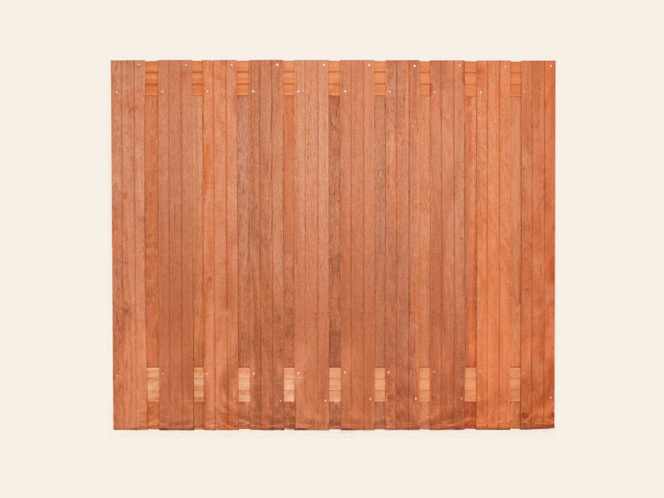 Tuinscherm Dronten, keruing hardhout, RVS-geschroefd, 21-planks (19+2) 180 × 150 cm