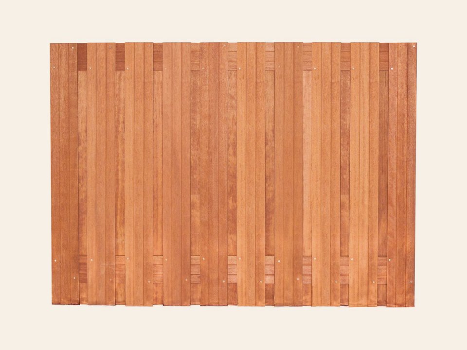 Tuinscherm Dronten, keruing hardhout, RVS-geschroefd, 21-planks (19+2) 180 × 130 cm