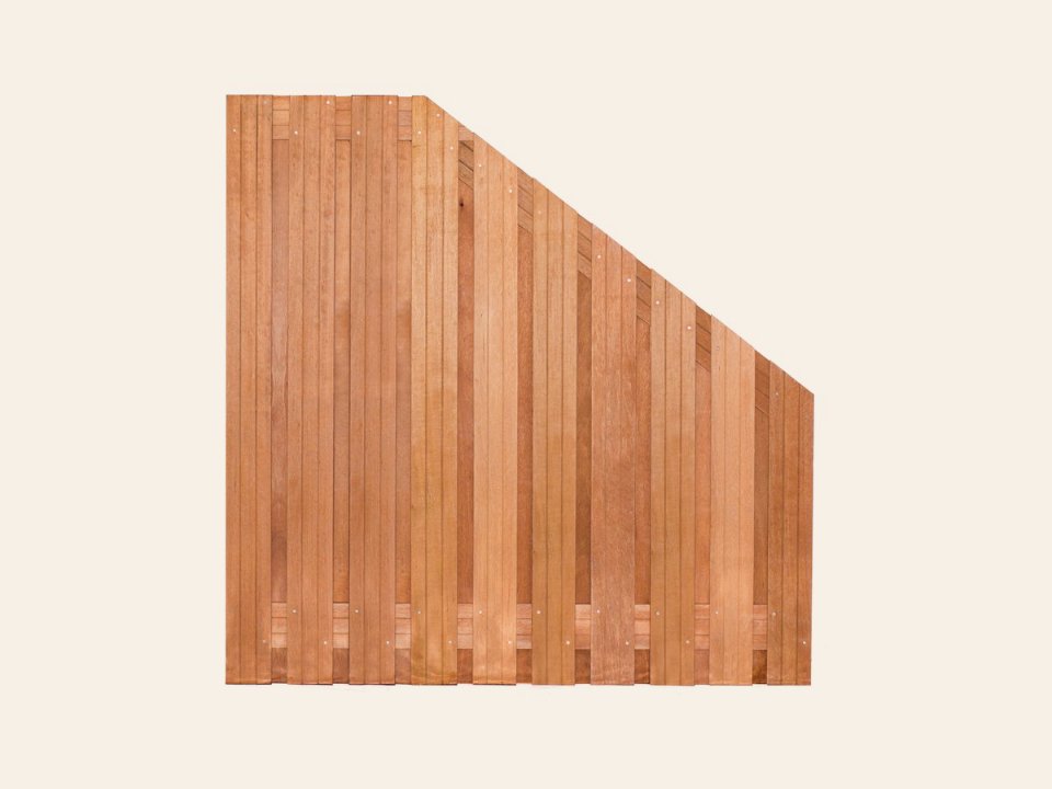 Tuinscherm Dronten, keruing hardhout, RVS-geschroefd, 21-planks (19+2) 180 × 180/90 cm