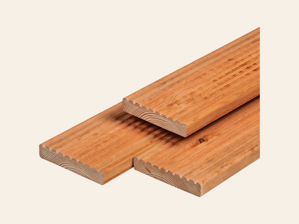 Red Class Wood ME vuren vlonderplank 2,8 × 14,5 × 300 cm, gedroogd, geïmpregneerd, geschaafd, 1 zijde 9 groeven