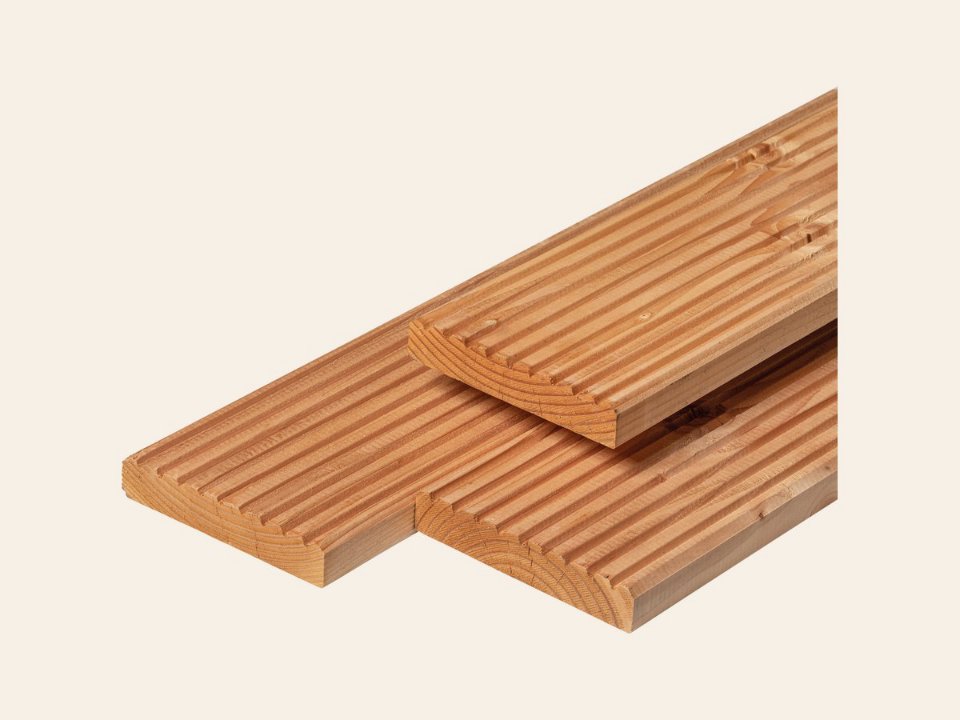 Douglas vlonderplank 2,8 × 14,5 × 500 cm, gedroogd, geschaafd, 1 zijde 9 groeven