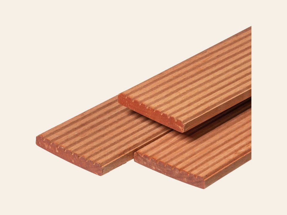 Bangkirai hardhout vlonderplank 2,1 × 14,5 × 365 cm kunstmatig gedroogd, geschaafd, 1 zijde 8 groeven
