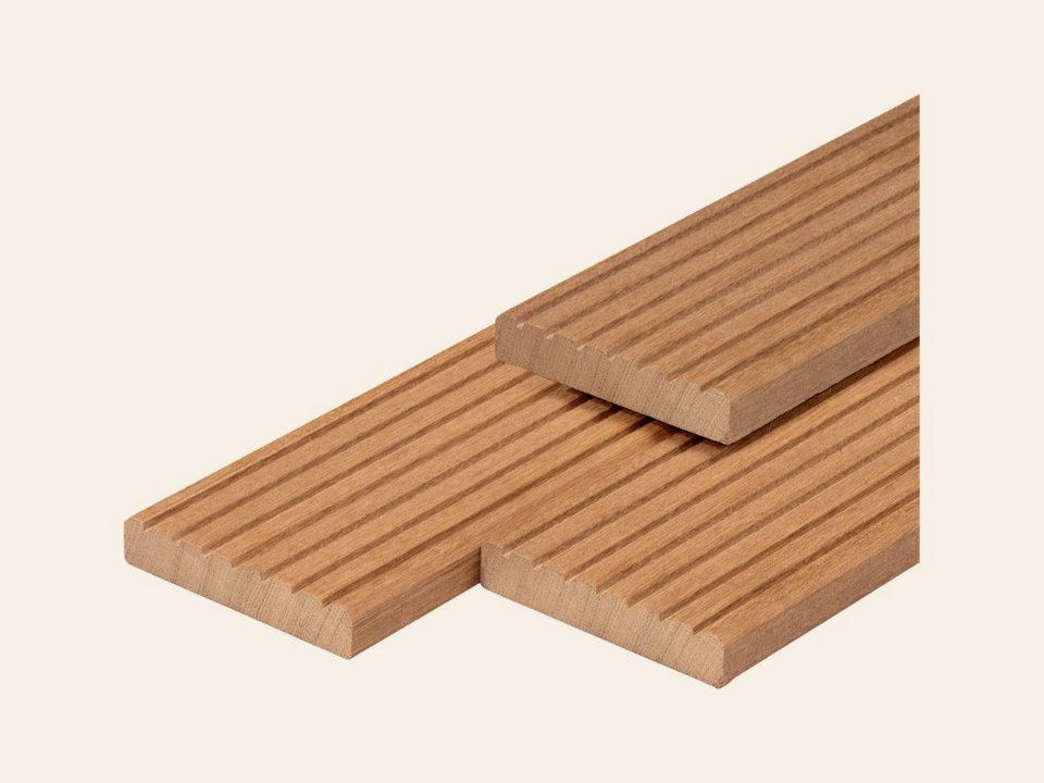 Bangkirai hardhout vlonderplank 2,5 × 14,5 × 245 cm kunstmatig gedroogd, geschaafd, 1 zijde 7 groeven