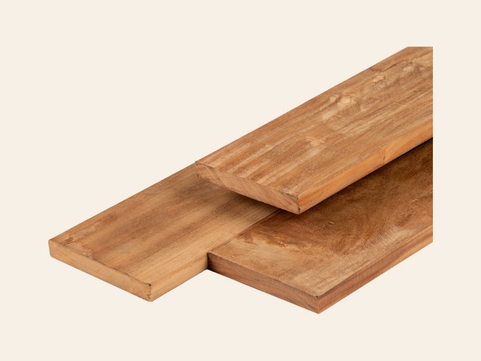 Garapa hardhout vlonderplank 2,1 × 14,5 × 365 cm kunstmatig gedroogd, geschaafd, FAS