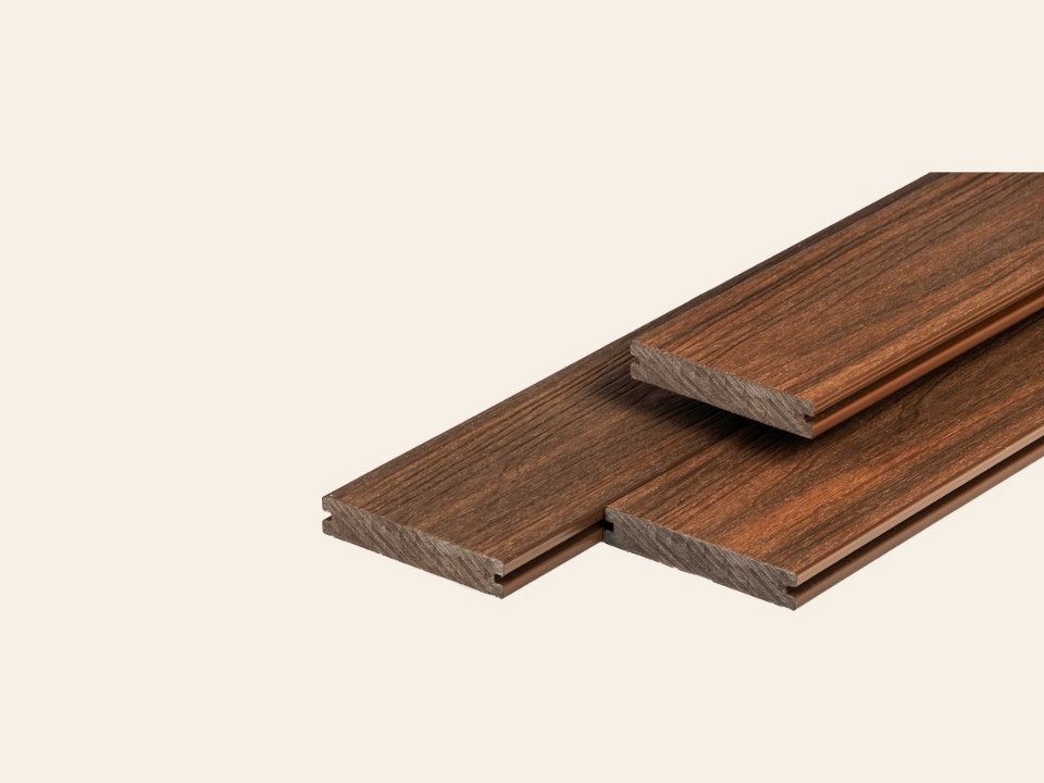 PuraShield composiet vlonderplank 2,3 × 13,8 × 400 cm, ipé, massief, fijne houtnerf, clip systeem