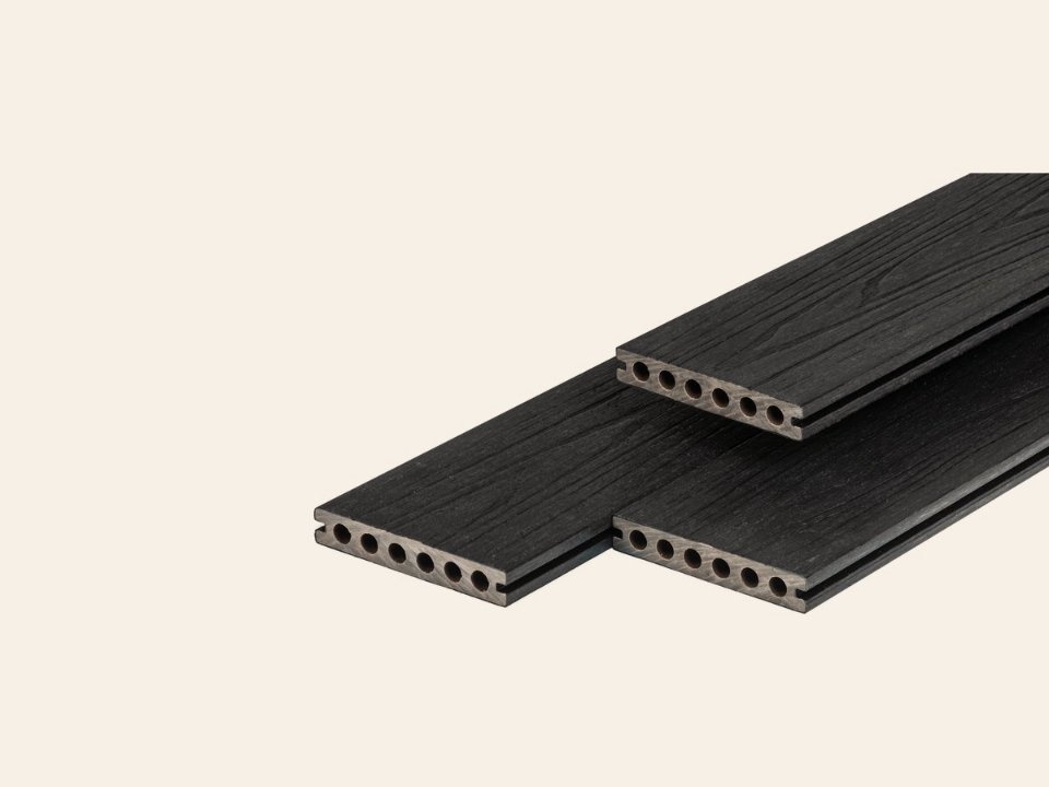 PuraShield composiet vlonderplank 2,3 × 13,8 × 400 cm, ebony black, semi-massief, fijne houtnerf, clip systeem