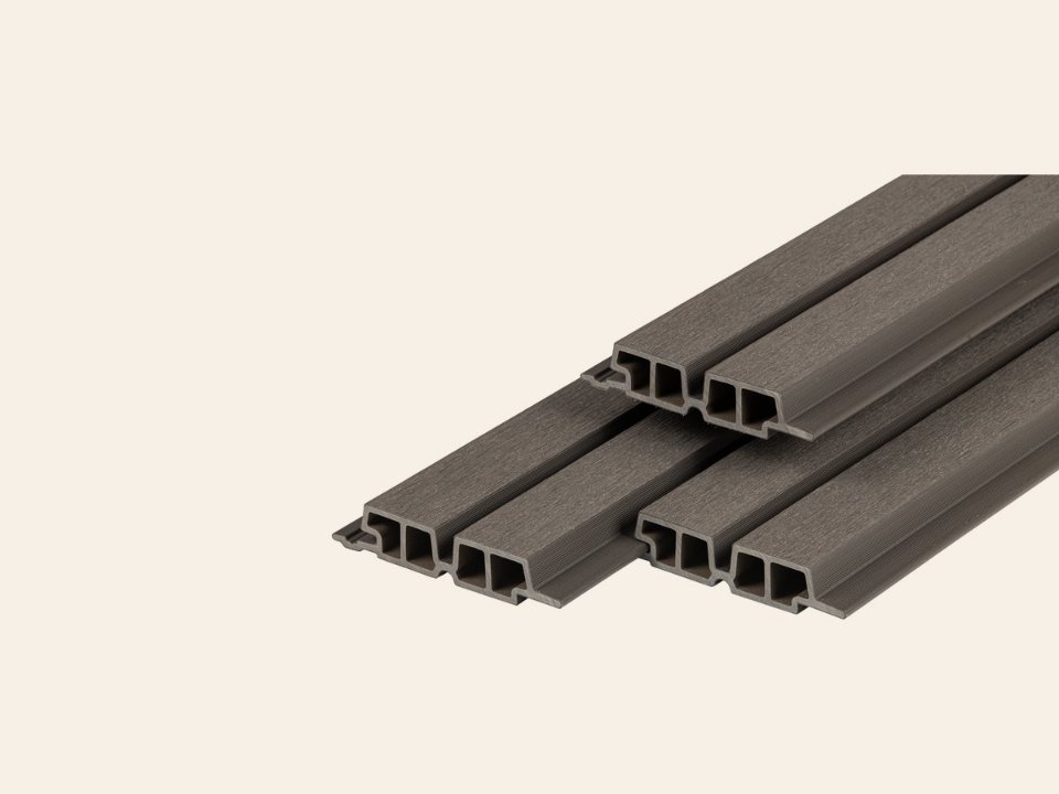 PuraTech 55 composiet dubbel profiel 3,3 × 17,0 × 390 cm, dark grey, fijne houtnerf, brandklasse D