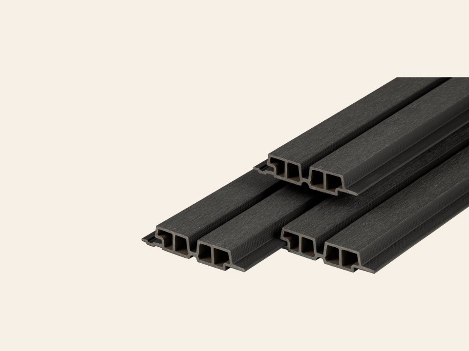 PuraTech 55 composiet dubbel profiel 3,3 × 17,0 × 390 cm, ebony black, fijne houtnerf, brandklasse D