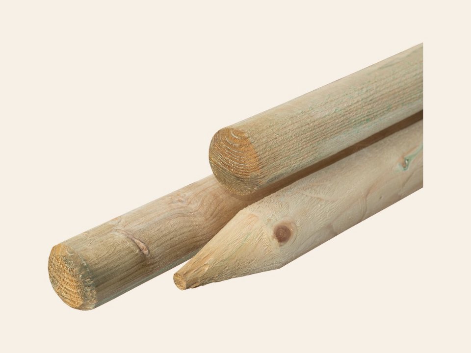 Grenen pallisade Ø 6,0 × 100 cm, groen geïmpregneerd, gepunt, rond gefreesd, gekruind