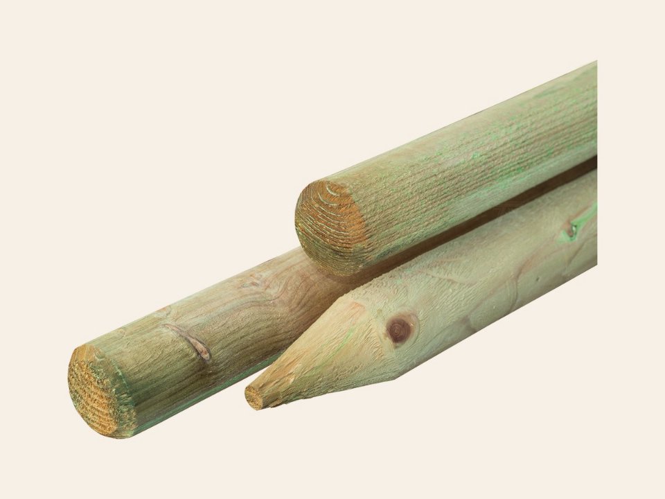 Grenen pallisade Ø 6,0 × 250 cm, groen geïmpregneerd, gepunt, rond gefreesd, gekruind