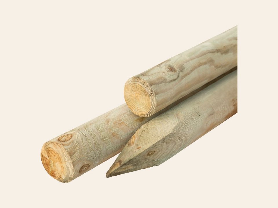 Grenen pallisade Ø 8,0 × 250 cm, groen geïmpregneerd, gepunt, rond gefreesd, gekruind