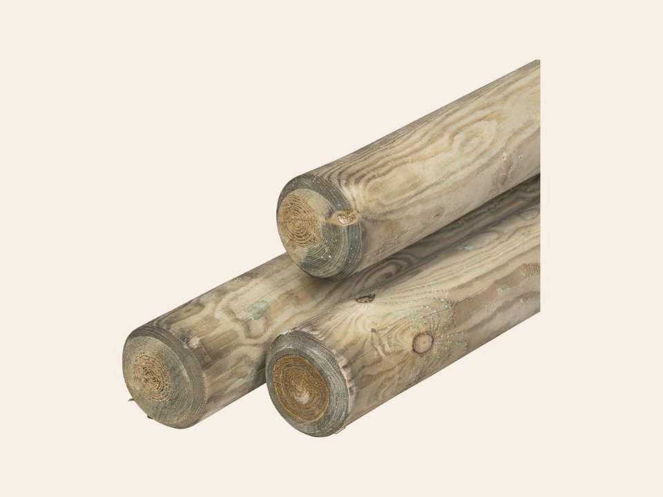 Grenen pallisade Ø 10,0 × 500 cm, groen geïmpregneerd, rond gefreesd, gekruind