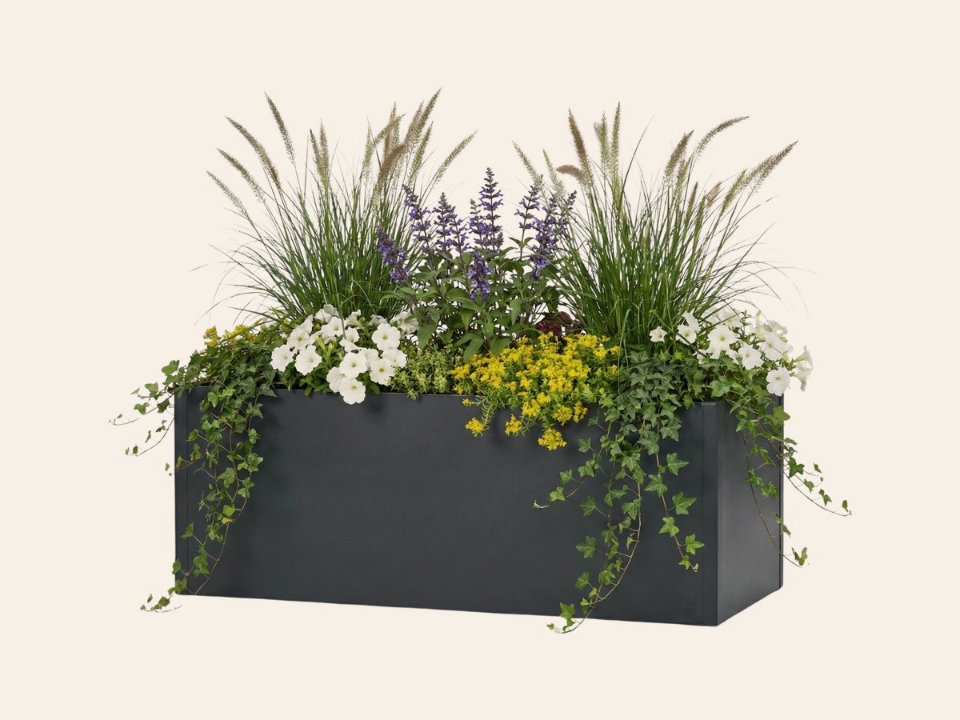 Seneca 200 – Dubbelwandige bloembak antraciet – 200 × 100 × 76 cm