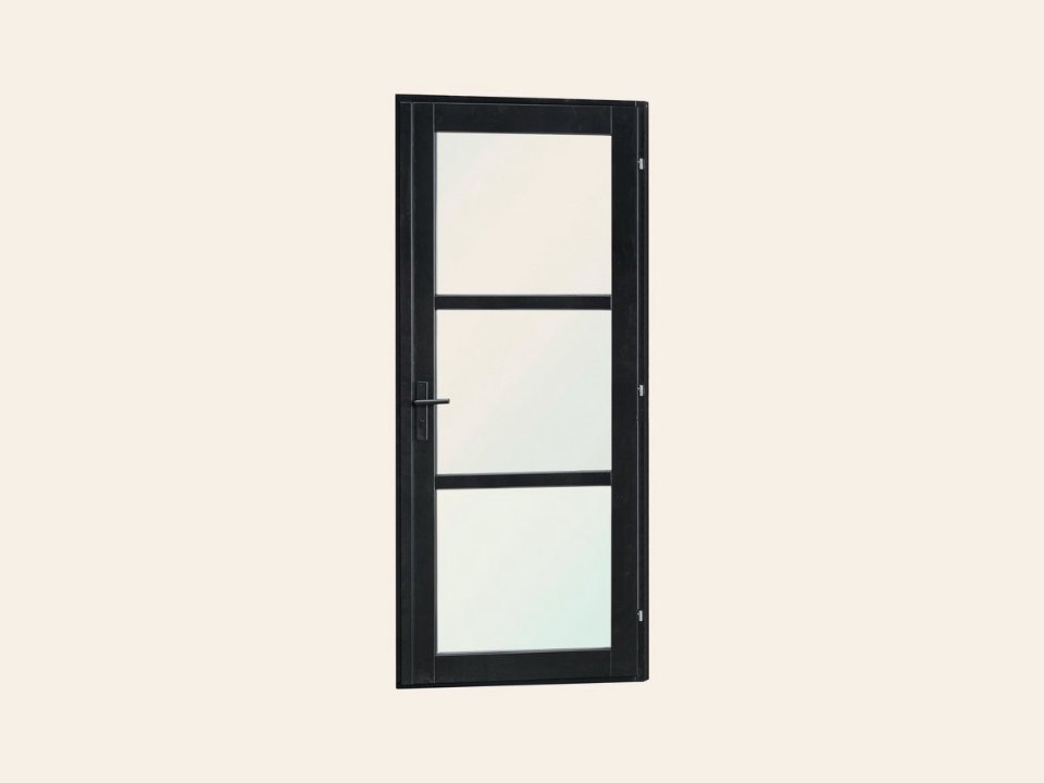 Vuren steellook enkele glas deur zwart gespoten B1100xH2120mm buitenmaat, rechtsdraaiend