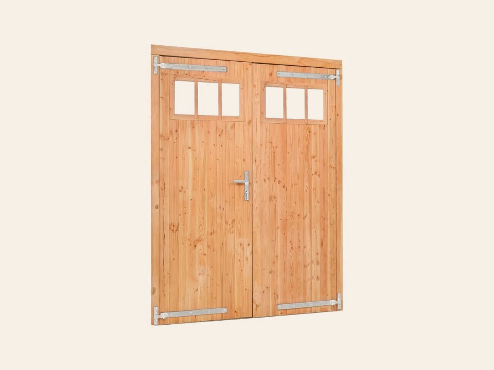 Douglas dubbele klampdeur met raam B1850xH2050mm buitenmaat, linksdraaiend (rvs / verzinkt beslagset)
