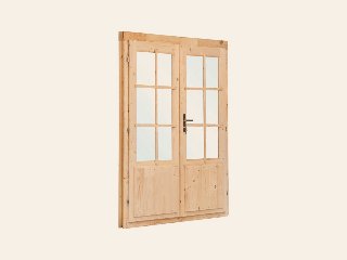 Dubbele deur+kozijn, vuren, enkel glas D3